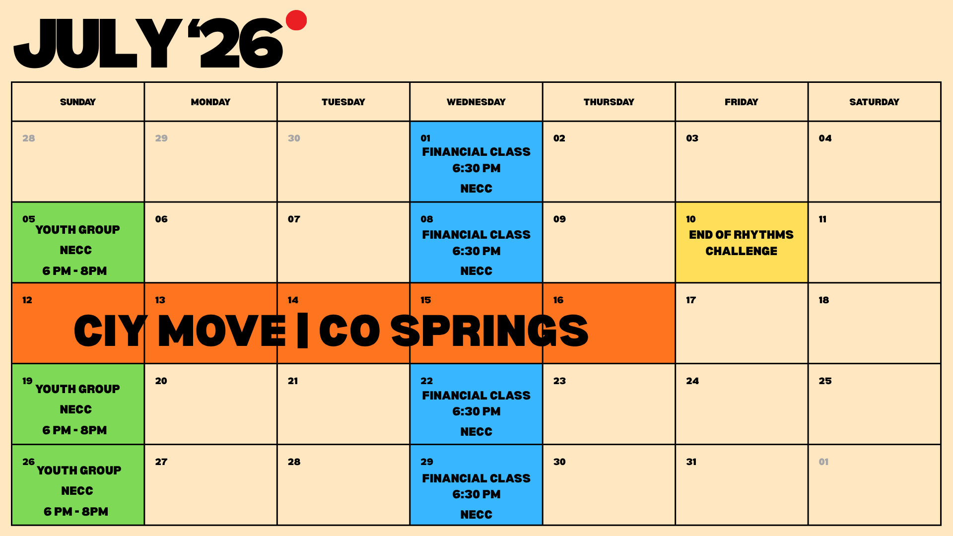 NE Students Monthly Calendar